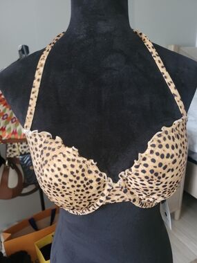 Shade & Shore Leopard Halter Push-Up Bra - Beige & Black